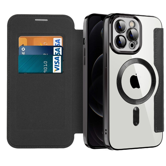 Pattintható tok a iPhone 12 Pro Max, RFID Wallet MagSafe CamShield, fekete