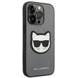 Karl Lagerfeld Telefontok a iPhone 14 Pro Max, Saffiano Choupette Head Patch, ezüst