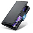 Tok Oppo Reno 13, ERBORD Glossy Litchi, pénztárca patenttal, fekete