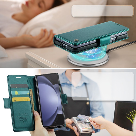 CASEME flip tok Samsung Galaxy Z Fold6 5G, Litchi Wallet, zöld