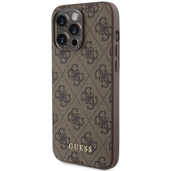 GUESS Telefontok a iPhone 15 Pro Max, 4G Metal Gold Logo, barna