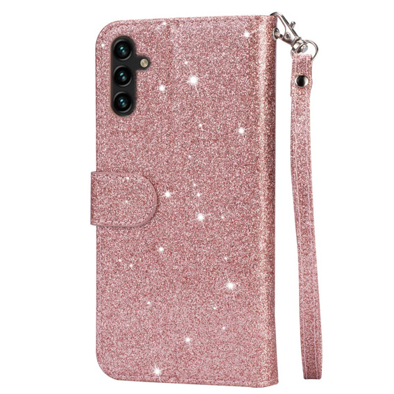 Pattintható tok a Samsung Galaxy A56 5G, Wallet Zipper Pocket Glittery, rózsaszín rose gold