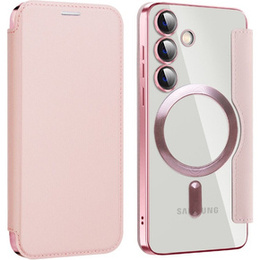Pattintható tok a Samsung Galaxy S24+ Plus, RFID Wallet MagSafe CamShield, rózsaszín