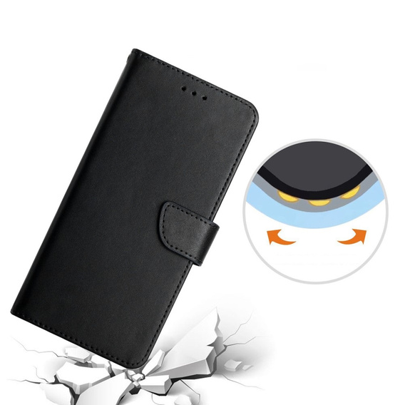 Pattintható tok a Realme C67, Split Leather Wallet, fekete