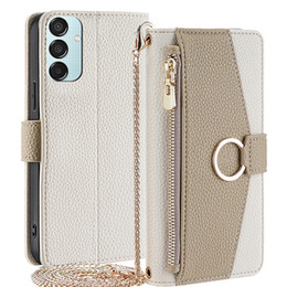 Flip tok Samsung Galaxy M15 5G, Wallet Zipper Pocket, tükörrel, fehér