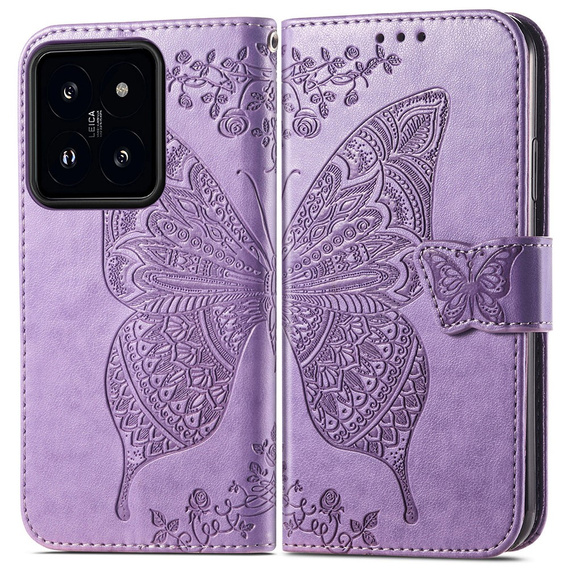 Pattintható tok a Xiaomi 14T Pro, Butterfly, lila