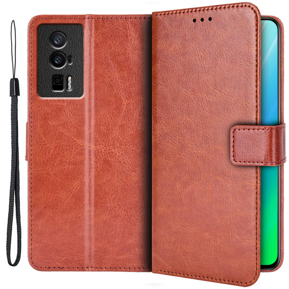 Pattintható tok a Poco F5 Pro 5G, Crazy Horse Wallet, barna