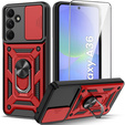 Páncélozott tok Samsung Galaxy A36, CamShield Slide, piros + edzett üveg 9H