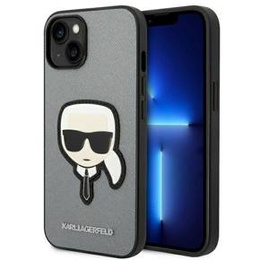 Karl Lagerfeld Telefontok a iPhone 14, Saffiano Karl's Head Patch, ezüst
