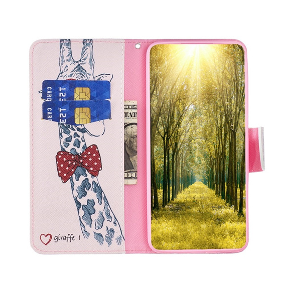 Pattintható tok a Samsung Galaxy S23 FE, Wallet, Giraffe rózsaszín