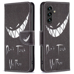 Pattintható tok a Samsung Galaxy A05s, Wallet, Don't Touch My Phone, fekete