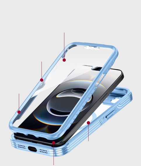 Tok iPhone 16E-hoz, Shockproof, üveggel, MagSafe-hoz, kék