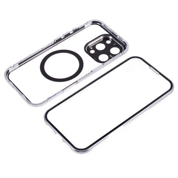 Magnetic Dual Glass MagSafe tok iPhone 16 Pro Max, ezüst