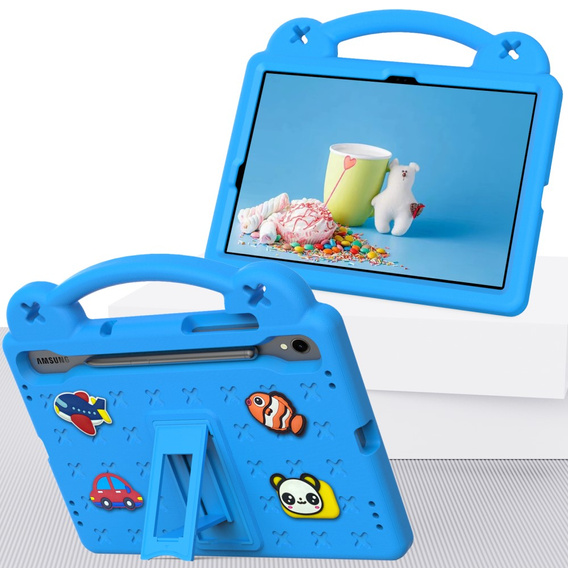Gyermek tok Samsung Galaxy Tab S7/S8/S9, Cute Patterns, állvánnyal, kék