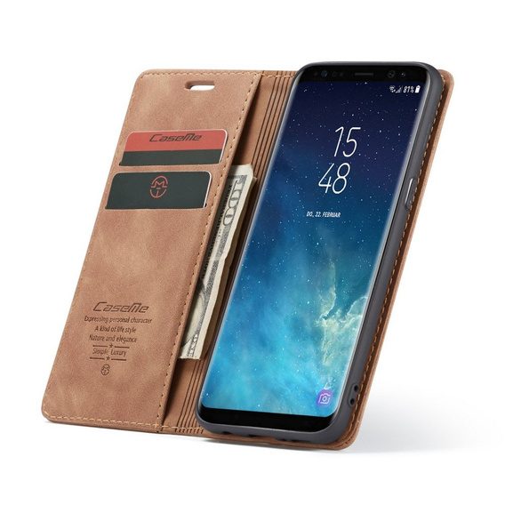 CASEME tok Samsung Galaxy S8, Leather Wallet Case, barna