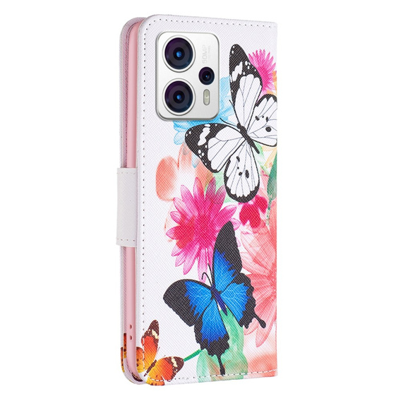 Pattintható tok a Motorola Moto G53 5G / G23 / G13, Wallet, butterfly, fehér