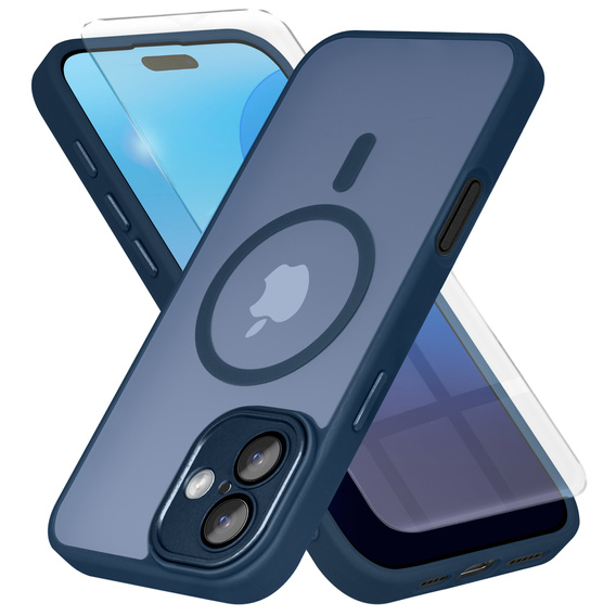Tok iPhone 16-hoz, MagSafe, ERBORD Matt Case, tengerészkék + képernyőüveg