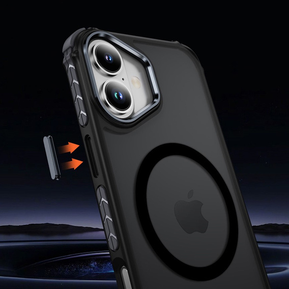 Matt tok iPhone 17 készülékhez, páncélozott, MagSafe-hoz, füstölt, fekete oldallapokkal