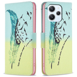 Pattintható tok a Xiaomi Redmi 12 4G, Wallet, feather, kék
