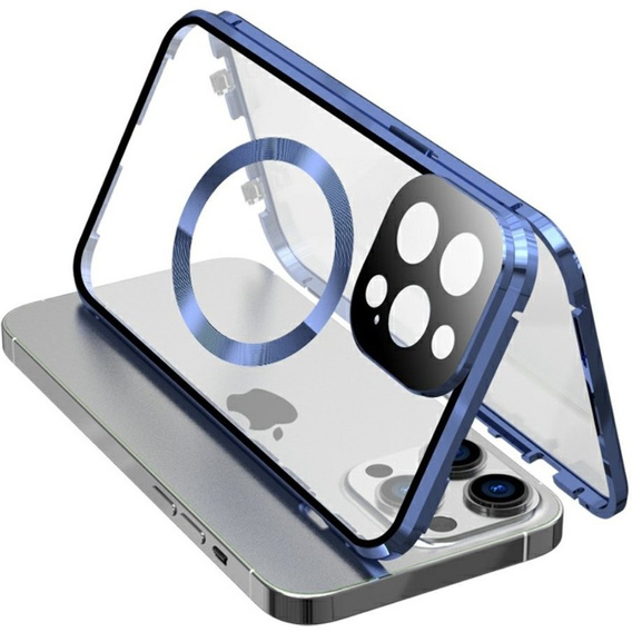 Magnetic Dual Glass MagSafe tok iPhone 15 Pro Max, kék
