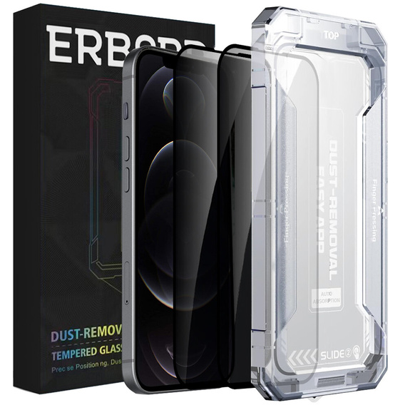 2x edzett adatvédelmi üveg az iPhone 12 Pro Max-hoz, ERBORD 9H Easy App Anti-Peep