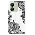 Pattintható tok a Xiaomi Redmi 13C / Poco C65, Wallet, Lace Flower fehér
