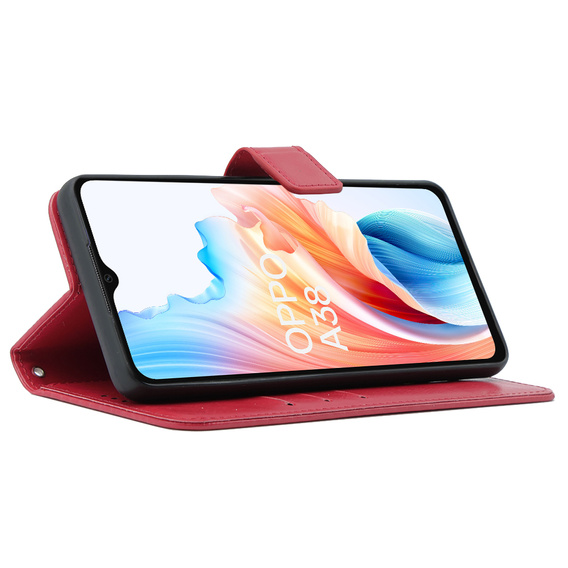 Pattintható tok a Oppo A38 4G / Oppo A18 4G, Crazy Horse Wallet, piros