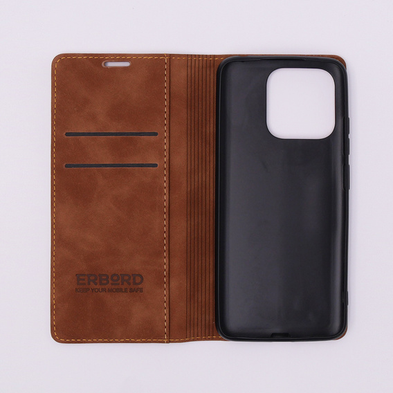 Telefontok a Xiaomi Redmi 12C, ERBORD Vintage, pénztárca patenttal, barna
