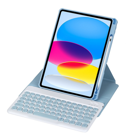 Billentyűzet tok iPad 11" 2025 A16 (11 gen.) / iPad 10.9" 2022 (10 gen.), Rotary 360° Leather, világoskék