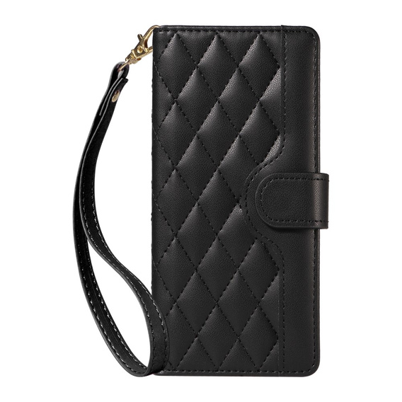 Flap tok Xiaomi Redmi Note 14 Pro 5G / Xiaomi Redmi Note 14 Pro+ 5G / Xiaomi Poco X7 5G, Rhombus Crossbody Leather, fekete