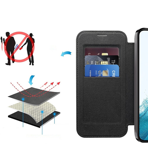 Pattintható tok a Samsung Galaxy S22 5G, RFID Wallet MagSafe CamShield, fekete