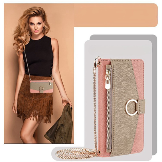 Flip tok Samsung Galaxy A56 5G, Wallet Zipper Pocket, tükörrel, rózsaszín