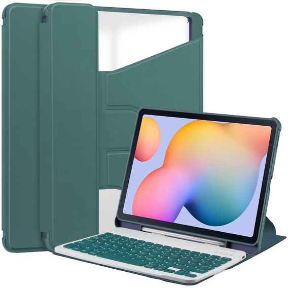 Billentyűzet tok Samsung Galaxy Tab S6 Lite 2024 / 2022 / 2020, Rotary 360° Leather, sötétzöld