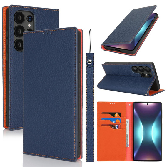 Pattintható tok a Samsung Galaxy S25 Ultra, Litchi Skin Grain, sötétkék