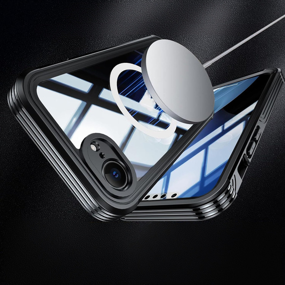 Tok iPhone 16E-hoz, Shockproof, üveggel, MagSafe-hoz, fekete