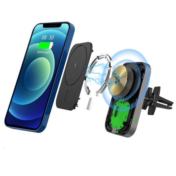 Autótartó Magsafe induktív töltővel az iPhone 12/13/14/15/16 Pro/Plus/Max készülékhez