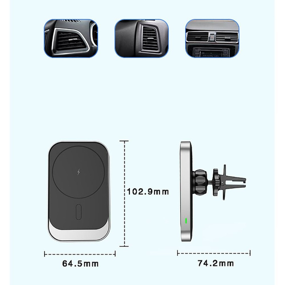 Autótartó Magsafe induktív töltővel az iPhone 12/13/14/15/16 Pro/Plus/Max készülékhez