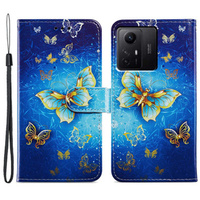 Pattintható tok a Xiaomi Redmi Note 12S, Wallet Butterfly, kék