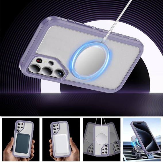 Tok kerettel Samsung Galaxy S24 Ultra készülékhez, MagSafe-hoz, átlátszó / lila