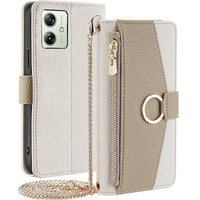 Flip tok Motorola Moto G54 5G, Wallet Zipper Pocket, tükörrel, fehér