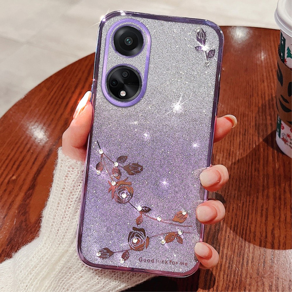 tok Oppo A58 4G, csillogó virág, lila