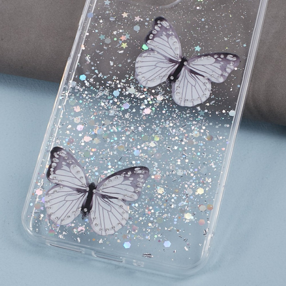 Tok Xiaomi Redmi 13C / Poco C65, Glitter Butterfly, fehér