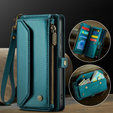 Tok CASEME Samsung Galaxy S25 FE, RFID Leather Wallet, vállpánttal, zöld