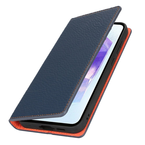 Pattintható tok a Samsung Galaxy S25, Litchi Skin Grain, sötétkék
