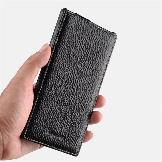 MELKCO flip tok Samsung Galaxy S25 Ultra-hoz, bőr, flip, fekete