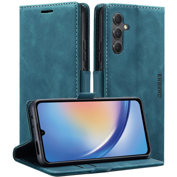 Telefontok a Samsung Galaxy A35 5G, ERBORD Vintage, pénztárca patenttal, kék