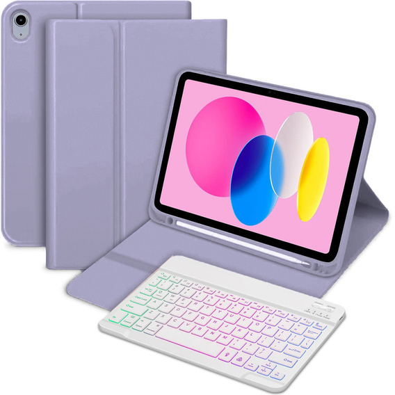 Kivilágított bluetooth billentyűzettel ellátott tok iPad 10.9 2022 (10 gen.), lila