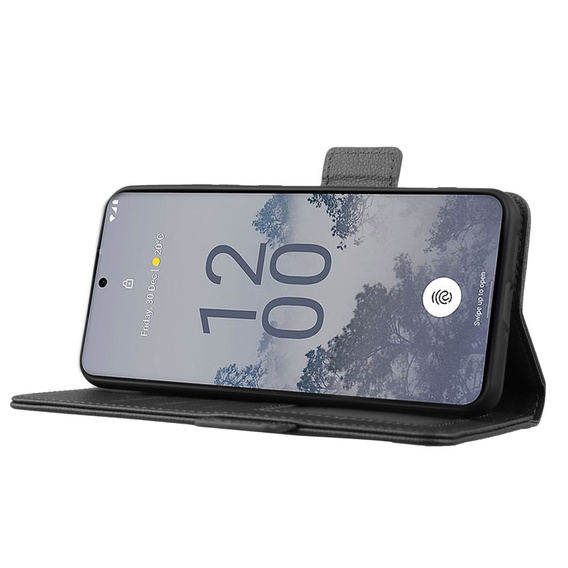 Pattintható tok a Nokia X30 5G, Wallet Litchi Magnet Case, fekete