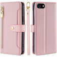 Pattintható tok a iPhone 16E, Wallet Zipper Pocket, rózsaszín