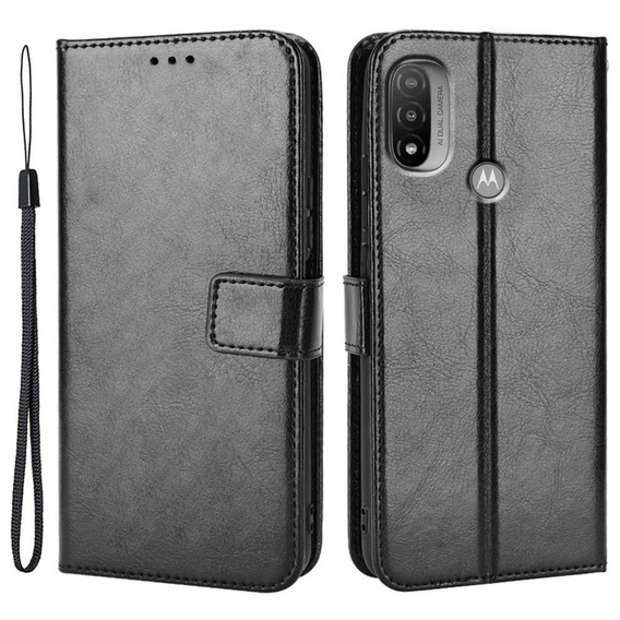 Pattintható tok a Motorola Moto E20/E30/E40, Crazy Horse Wallet, fekete